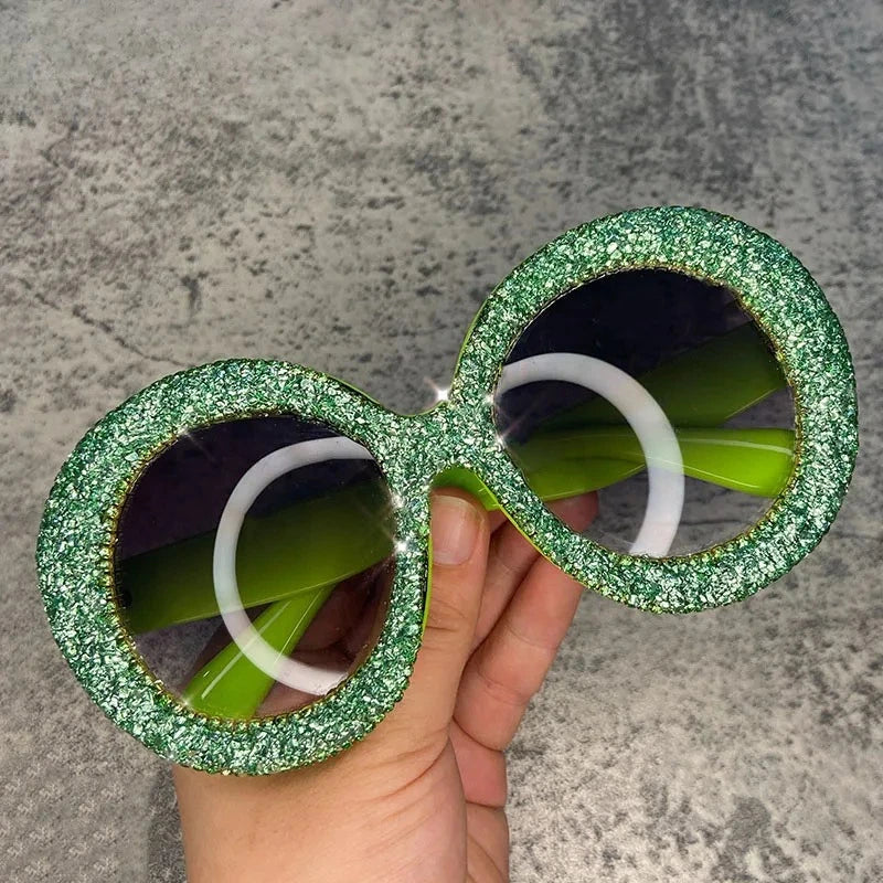 🍒Oversized round diamond sunglasses for women crystal sunnies rhinestone smart eyewear bling glasses eye glasses shades with uv400 protection Glamy Goggles