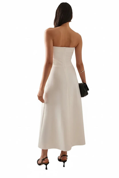 🍒strapless maxi dress with tiers folds womens slim fit off shoulder a-line gown sleeveless dresses female summer evening party wear Style To The Max