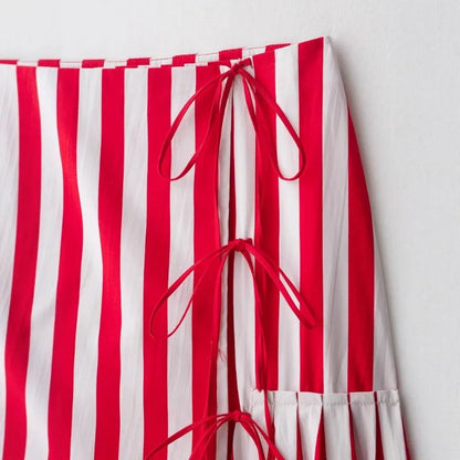 🍒Striped skirt with bow high waist french style chic vintage office wear summer fashion wear midi skirt for women smart casual wear occasion clothing Feel Sweet in A Candy Cane