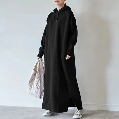 🍒Maxi hoodie dress loose autumn long dress sweatshirt spring female tie collar baggy casual outfits straight dresses JYFS-2175 Maximum Comfort