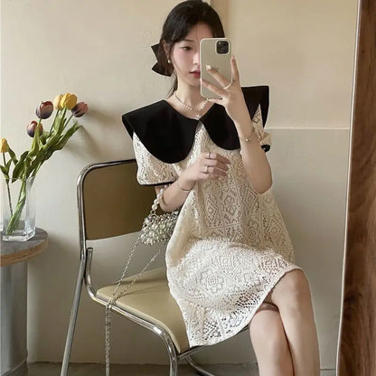 🍒White dress spring summer fashion birthday occasion outfit smart casual wear women Y2k clothes elegant pretty dresses Peruse Or Party Peter Pan