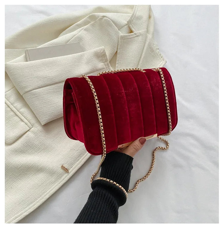 🍒Velvet square bag red shoulder crossbody bag fashion dating gift Bag with chain strap for women evening clutch for occasion     RED- irect Your FASHION