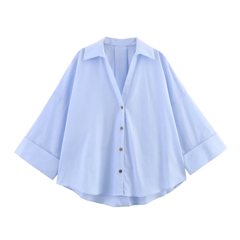 🍒 Womens oversized button - down shirt with rolled up sleeves v -neck for a chic Look smart casual clothing relaxed blouse officewear tops BATle The Day In Your WINGS