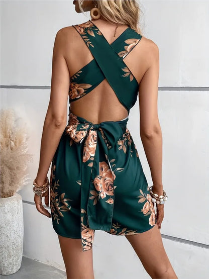 🍒Printed playsuit for women cross back jumpsuit multicolor summer fashion v-neck outfits loose party wear club wear Xstrodinary Florals
