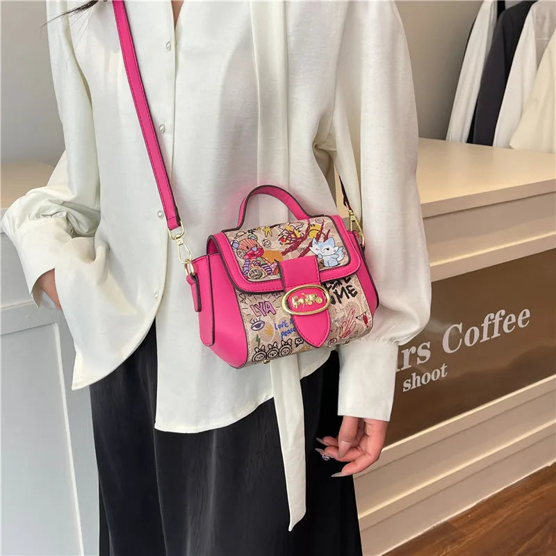 🍒Graffiti handbag/Purse women's bag designer luxury shoulder bag lu leather ladies messenger bag pink crossbody bag casual bag  No Word Of A Lie This GRAFFITI Bag CAN Be Yours