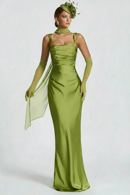 🍒Satin backless sleeveless long dress satin maxi outfits for women spaghetti straps lace-up back bodycon club wear party occasion clothing  Kool kiwi