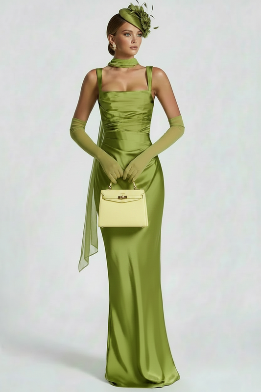 🍒Satin backless sleeveless long dress satin maxi outfits for women spaghetti straps lace-up back bodycon club wear party occasion clothing  Kool kiwi