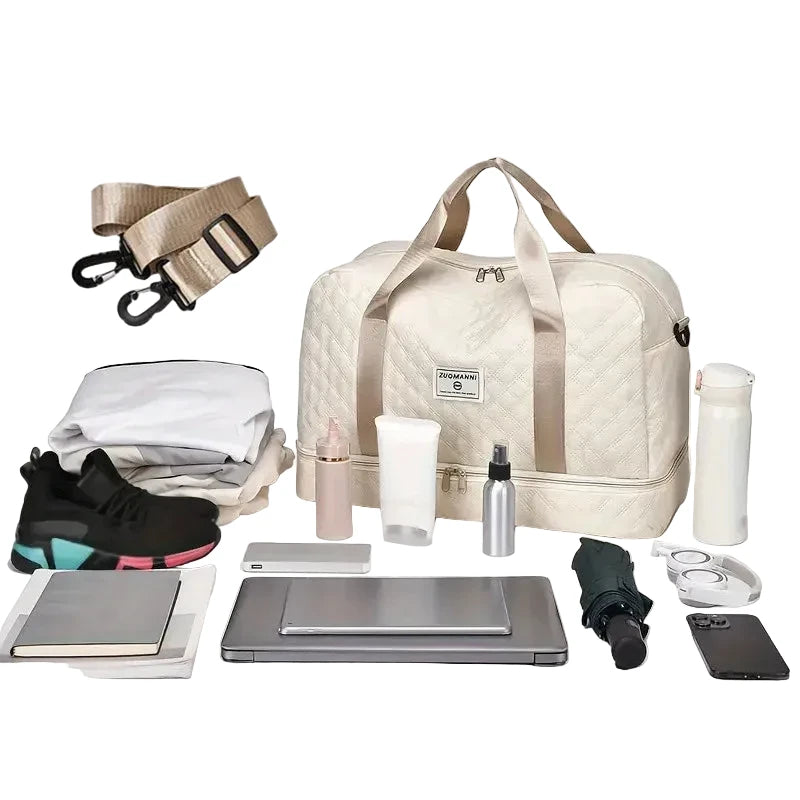 🍒Luxury duffel bag for women large capacity handbag shoulder & crossbody tote bag with compartments dry wet separation dual side pockets for travel gym etc.   Step Up To Quality In Your Gym Bag Tote