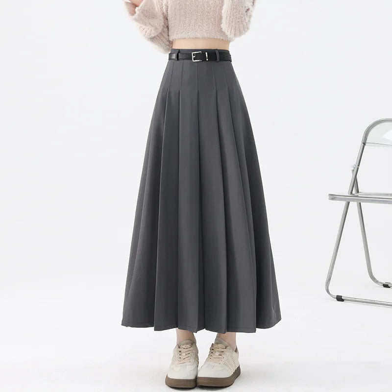 🍒Pleated maxi skirt fashion for women elegant wear with belt vintage  pleated clothing female fashion streetwear Com-PLEATly Cool