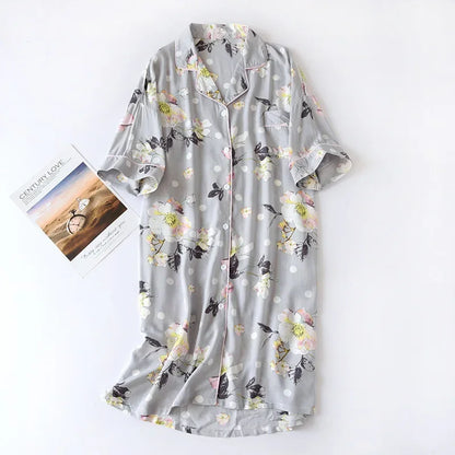🍒Womens pyjama nightie cotton viscose comfy cardigan nightdress loose fit short sleeve nightgown floral print night wear sleep dress Comfort Cool