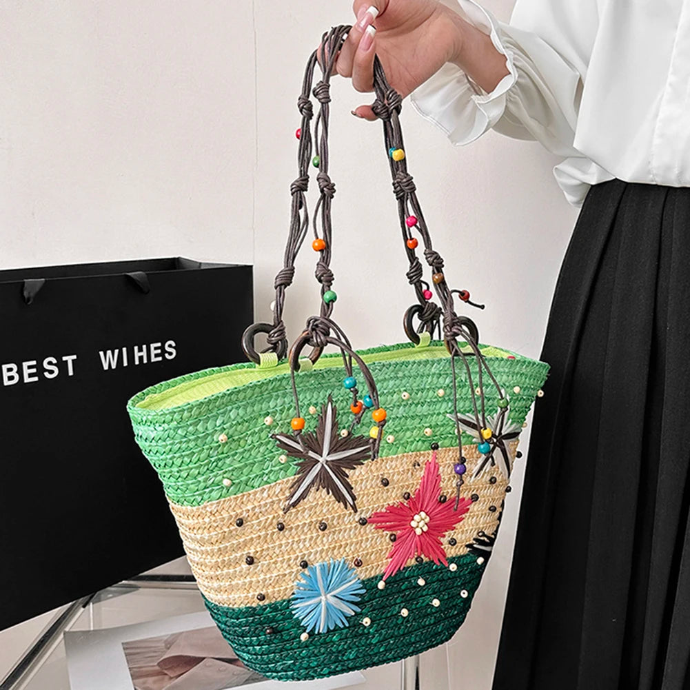 🍒Starfish wicker bag hand-embroidered beaded bohemian straw straw bag summer fashion beach bag casual seaside beach party accessories