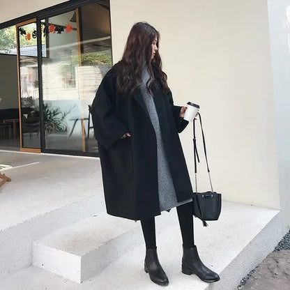 🍒Winter wool trench coat women mid to long loose and versatile simple fashion clothes oversize coat jacket smart casual outerwear women Pocket a cool Jacket