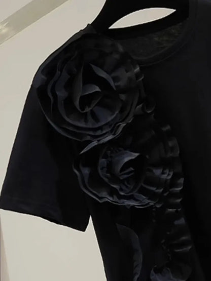 🍒Summer t-shirts for women o-neck smart casual tops t-shirt for party 3D floral tees occasion wear oversized shirts Look A'white At Night