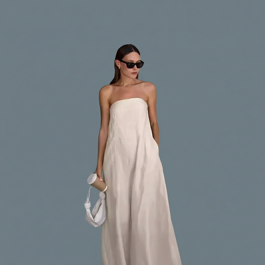 🍒French cotton dresses linen holiday clothes strapless outfits high waist backless summer clothing long dress for women maxi fashion Ladies Line Up For Your linen