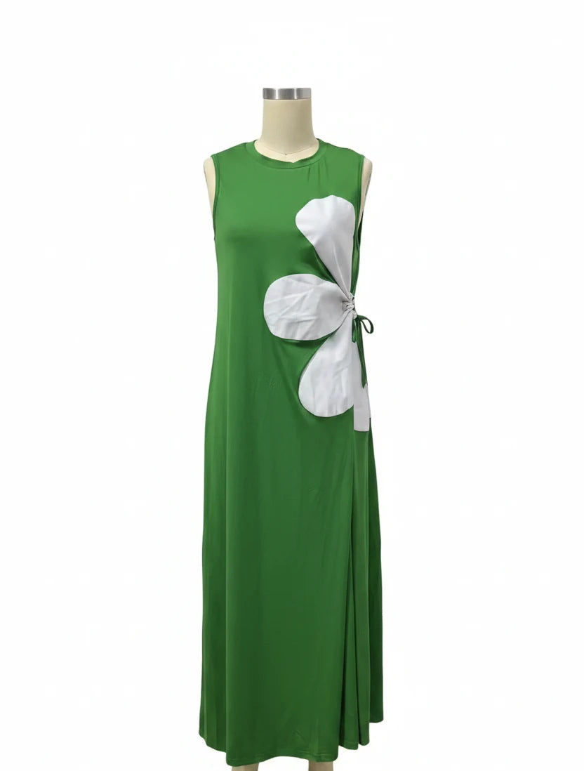 🍒Floral placement dress sleeveless summer fashion for women floral outfit printed waist hollow out maxi dress female casual wear holiday wear beach party clothing Sleeveless Back zipper vacation wear  Be A flower Girl On The Side