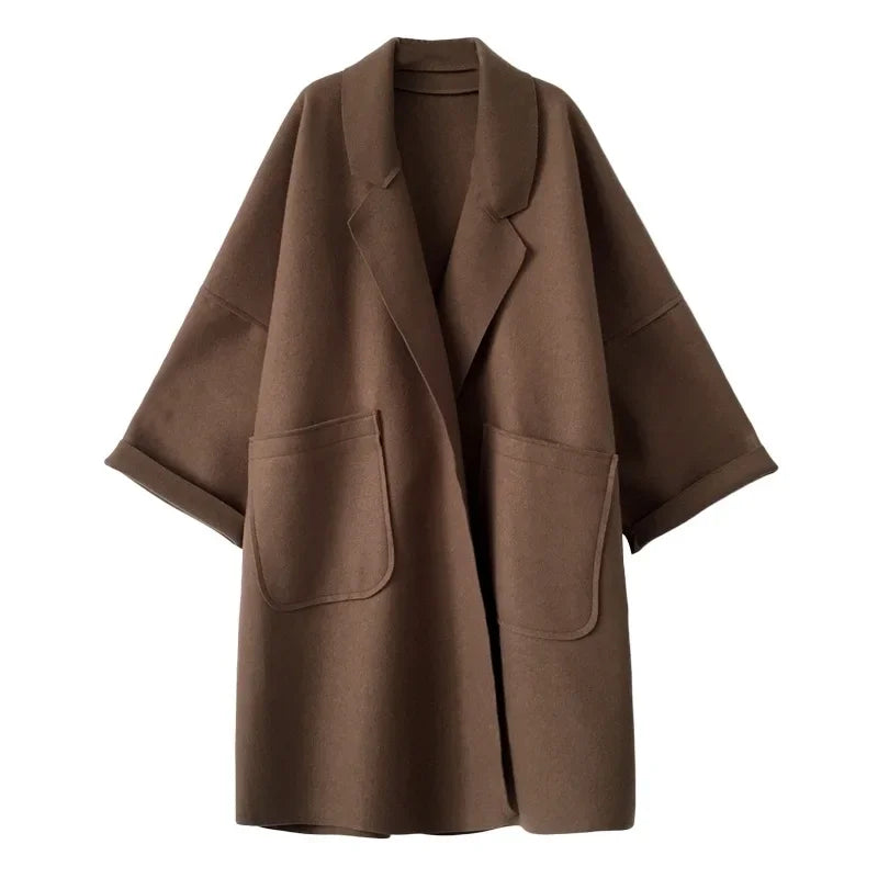 🍒Winter wool trench coat women mid to long loose and versatile simple fashion clothes oversize coat jacket smart casual outerwear women Pocket a cool Jacket