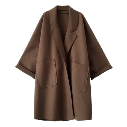 🍒Winter wool trench coat women mid to long loose and versatile simple fashion clothes oversize coat jacket smart casual outerwear women Pocket a cool Jacket