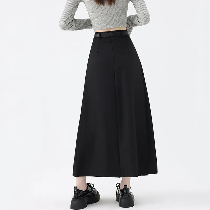 🍒Pleated maxi skirt fashion for women elegant wear with belt vintage  pleated clothing female fashion streetwear Com-PLEATly Cool