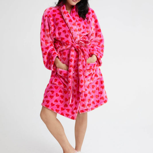🍒Warm flannel robe for women winter plush sleepwear long sleeve lapel dressing gown with Tie beltStripe Heart Candy Triangle Prints Bathrobe Kimono Robe Wrap Up Christmas