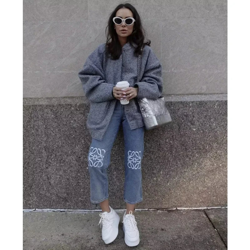 🍒Women's Jackets spring  autumn fleece vintage jacket oversized outerwear long sleeve  Bomber Jacket women