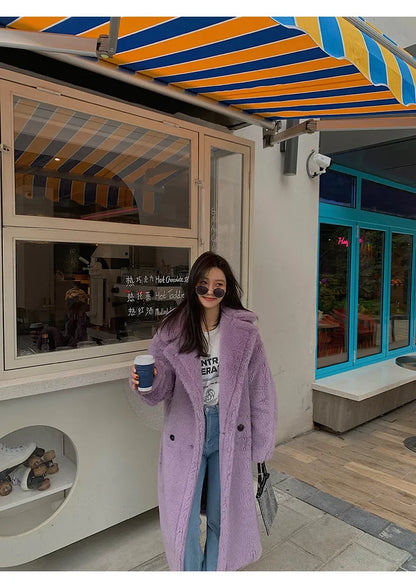 🍒Women winter faux fur coat winter long women female thick teddy bear outerwear Casual loose oversize outdoor wear Bear Winter With A Teddy