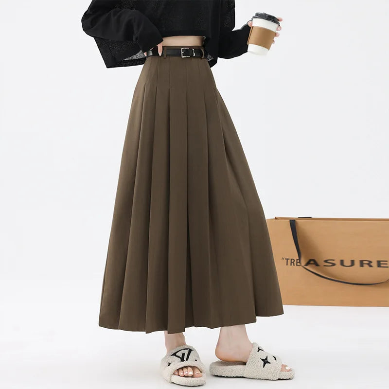 🍒Pleated maxi skirt fashion for women elegant wear with belt vintage  pleated clothing female fashion streetwear Com-PLEATly Cool