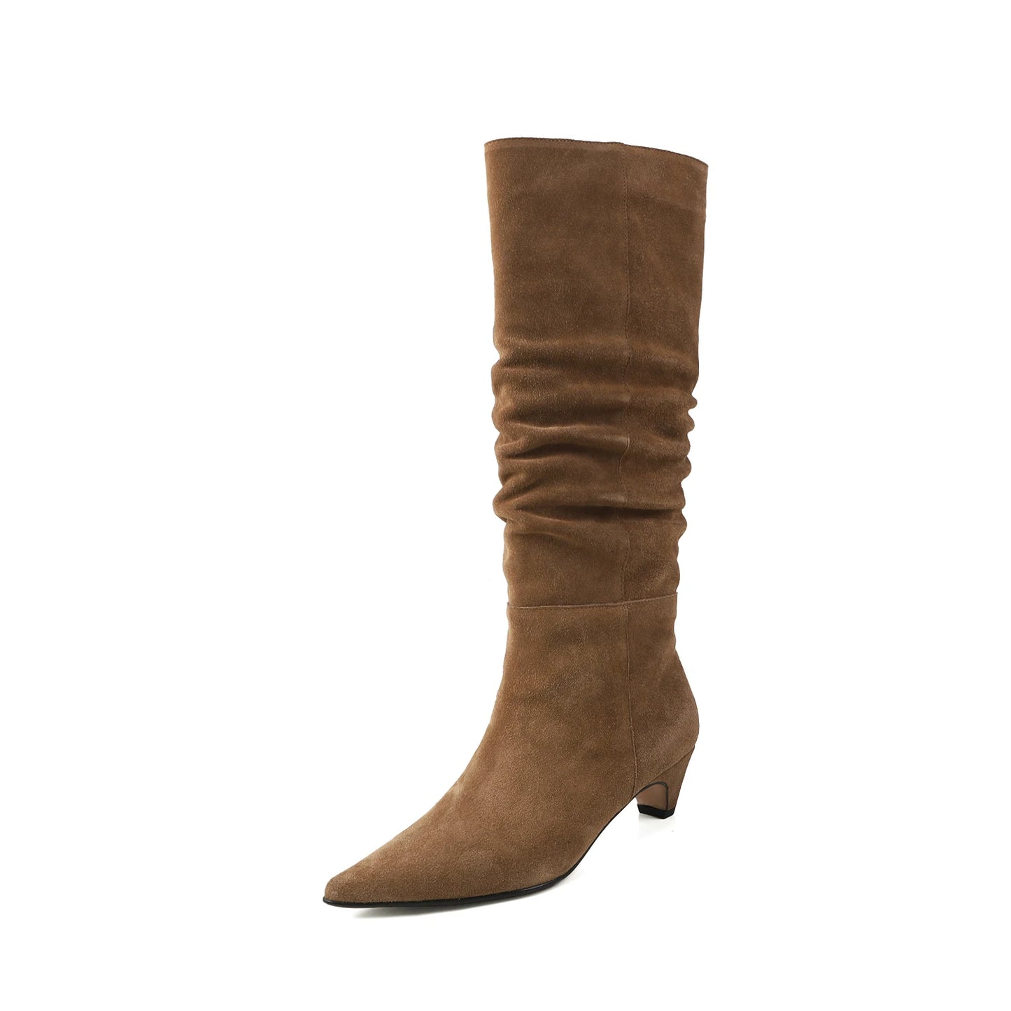 🍒Autumn winter womens footwear cow suede leather heeled boots pointed toe high heel slip-on knee high western footwear No Per-SUEDEing Neccessary