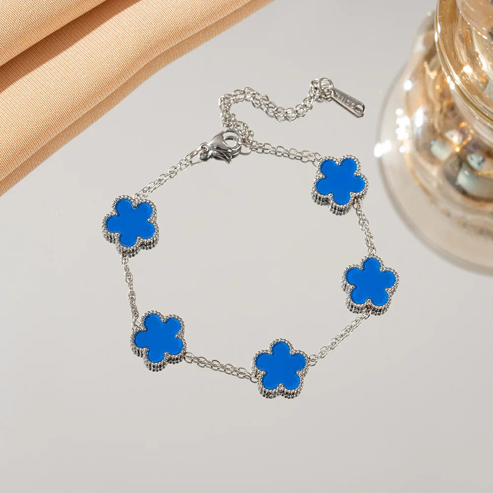 🍒Five leaf clover bracelet flower petal shell bracelet for women double sided blossom flower smart casual stainless steel jewellery colourful accessories delicate and durable