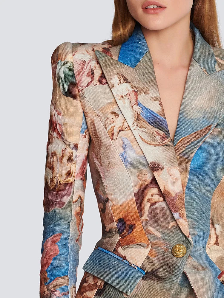 🍒Womens vintage printed blazer long sleeve button Jacket plus cross lace-up mini slim skirts sets evening wear clothing cherub classic print suit occasion party wear CROSS out boring SUITs on your list and get CLASSIC