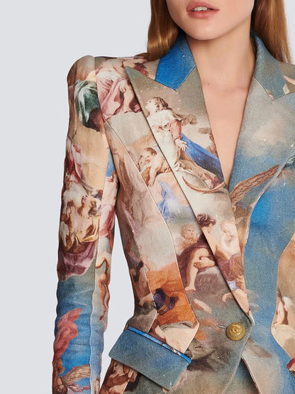 🍒Womens vintage printed blazer long sleeve button Jacket plus cross lace-up mini slim skirts sets evening wear clothing cherub classic print suit occasion party wear CROSS out boring SUITs on your list and get CLASSIC