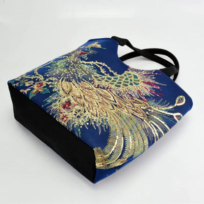 🍒Sequins tote bag ethnic style peacock embroidery handbags ladies vintage canvas crossbody bag grab bag smart casual accesssories Display Your Style With A peacock