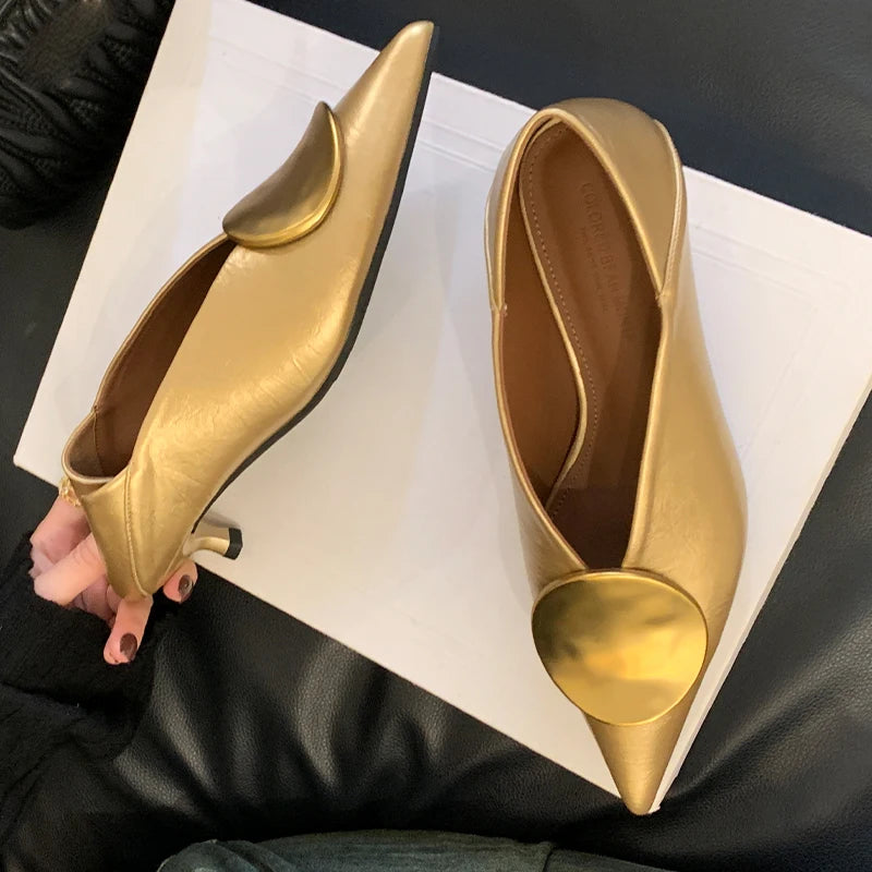 🍒Luxury gold shoes for women kitten heel shoes pointed toe foot wear low heel designer shoes fashion pumps DISCover these you wont be disaPOiNTed