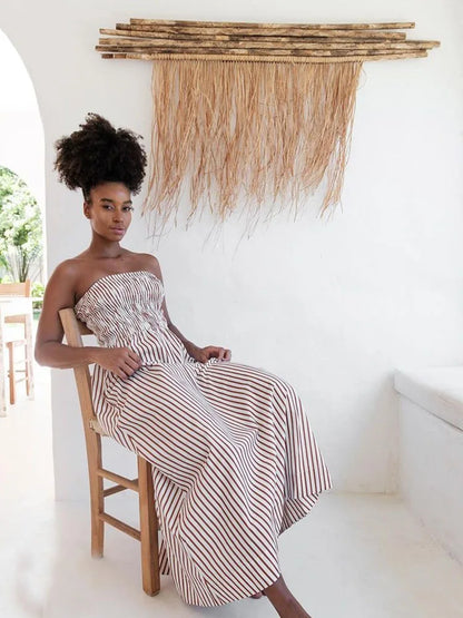 🍒Striped tube dress a line fashion maxi outfits for women trendy holiday wear beach wear striped summer clothes