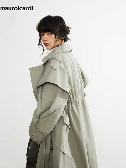 🍒Long oversized trench coat elegant ruffled outerwear for women double breasted luxury designer overcoat runway fashion  Trendy Travel Trench Classic Comfort