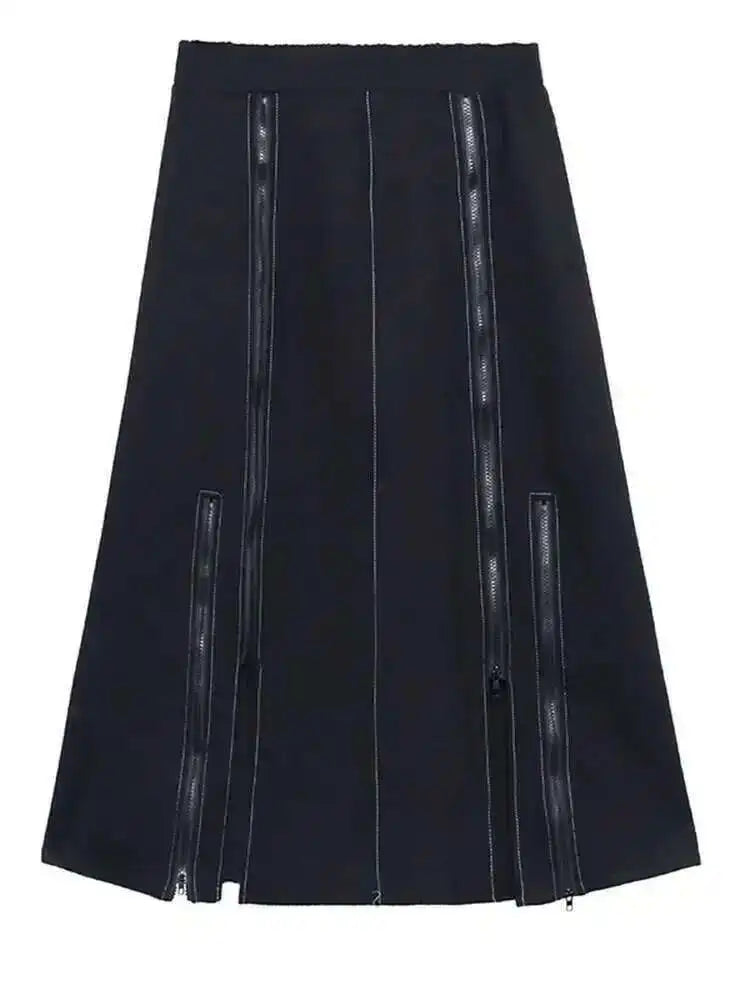 🍒High waist a-line skirt with stretch Waist band black zipper Slit Irregular fashion smart casual women party occasion wear Dont SKIRT around it Zip to this A-sap