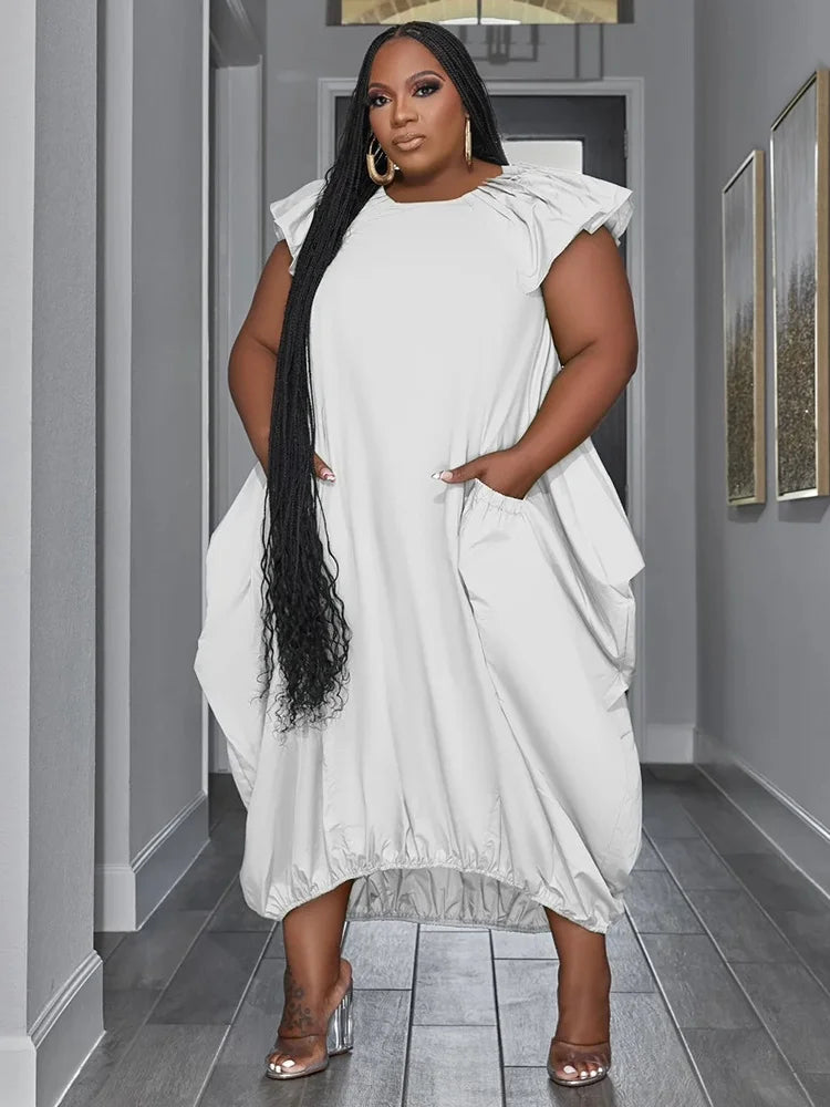 🍒Plus size dresses for women loose pockets solid maxi dress summer fashion clothes smart casual wear women Bag A Bag