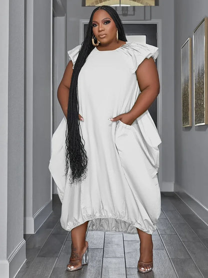 🍒Plus size dresses for women loose pockets solid maxi dress summer fashion clothes smart casual wear women Bag A Bag