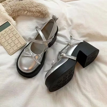 🍒Women’s fashion footwear round toe high heels bow and buckle solid thick heel pumps comfortable Mary Jane shoes Buckle Up For These Bow Beauties