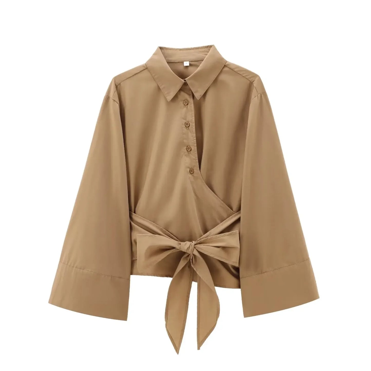 🍒Long sleeve shirt jacket spring summer women's tie top with wide sleeves female fashion clothing solid shirt smart casual Blouse  Cool Jewellies