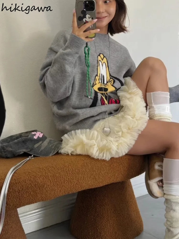 🍒Sweet girl fashion for women high waist a-line mini skirt cute pleated gauze summer clothing  y2k mesh skirts Mesh To Mini Mesh