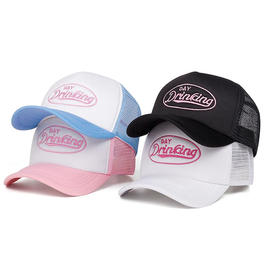 🍒Motif baseball hat Fashion  Simple (day drinking) lettering truck hat daily unisex snap back hat leisure sunshade mesh cap