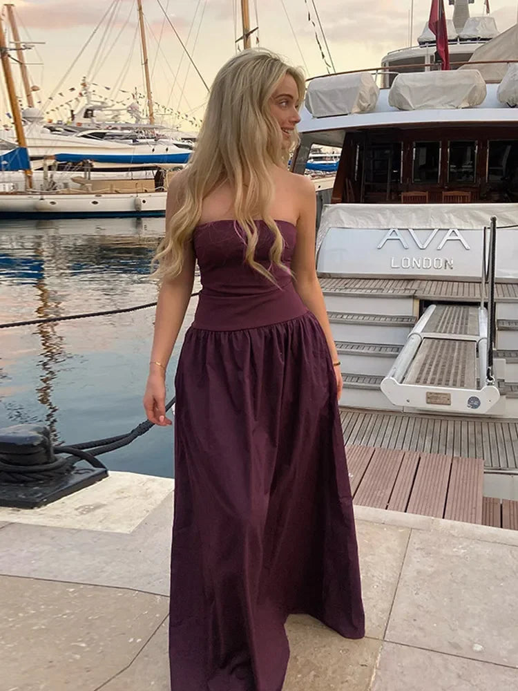 🍒Solid backless maxi dress sleeveless design elegant womens solid color outfit chic high waist club party wear occasion clothing  Currant is Black