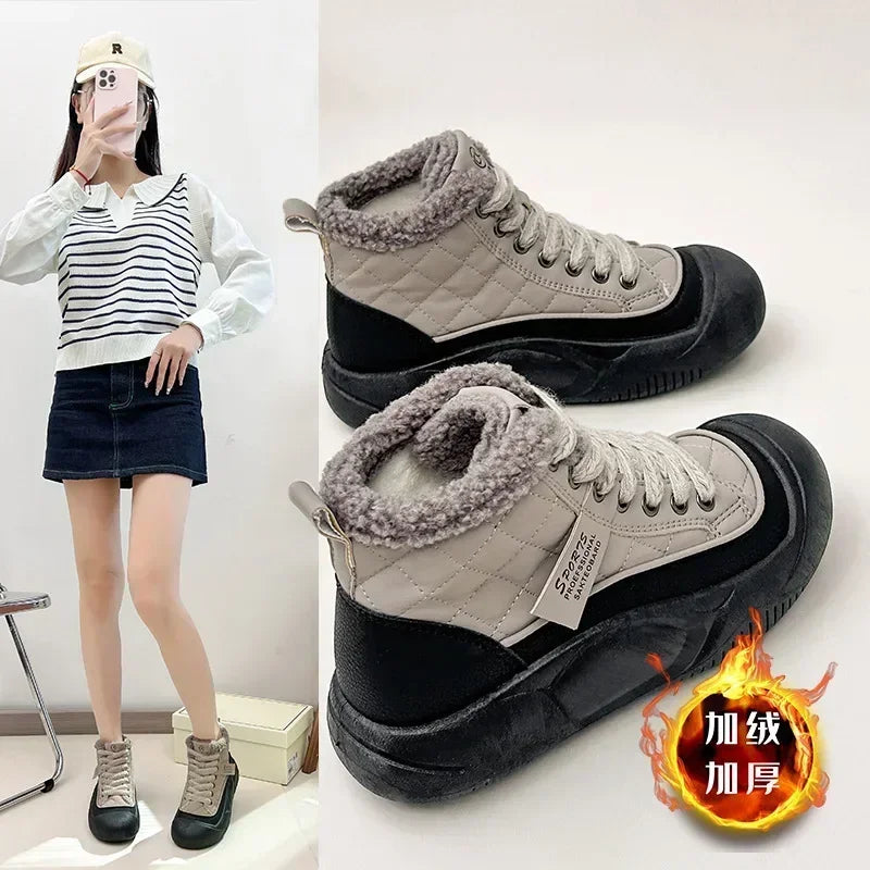 🍒Plush boots thickened sole snow boots comfortable wear-resistant warm thick-soled shoes for ladies trendy lace up shoes casual walking footwear for women Buy Into Bootie Beauties