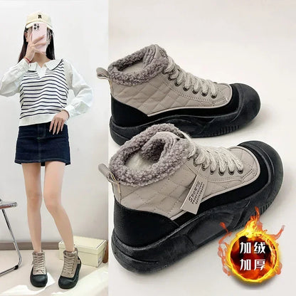 🍒Plush boots thickened sole snow boots comfortable wear-resistant warm thick-soled shoes for ladies trendy lace up shoes casual walking footwear for women Buy Into Bootie Beauties