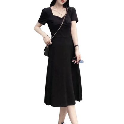 🍒black dresses midi fashion trendy Y2k aesthetic summer wear sweet heart kneck outfit evening party wear smart casual women clothing Be A Sweet Heart To Yourself And Buy This