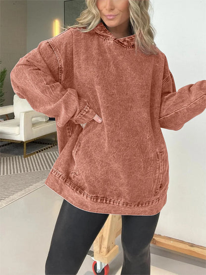 🍒Denim hoodie jeans pullover for women hooded Y2k asthetic distressed top washed loose outer garment casual clothing