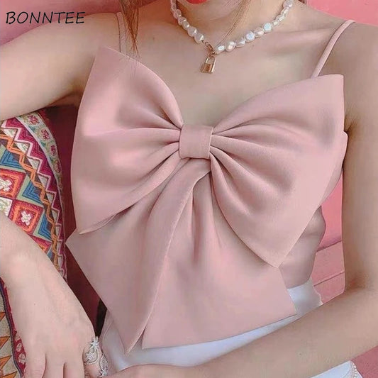 🍒Big bow cami top sweet girly fashion all-match vacation wear casual comfy crop top smart casual clothes for women Gift This Big Bow Present To Yourself