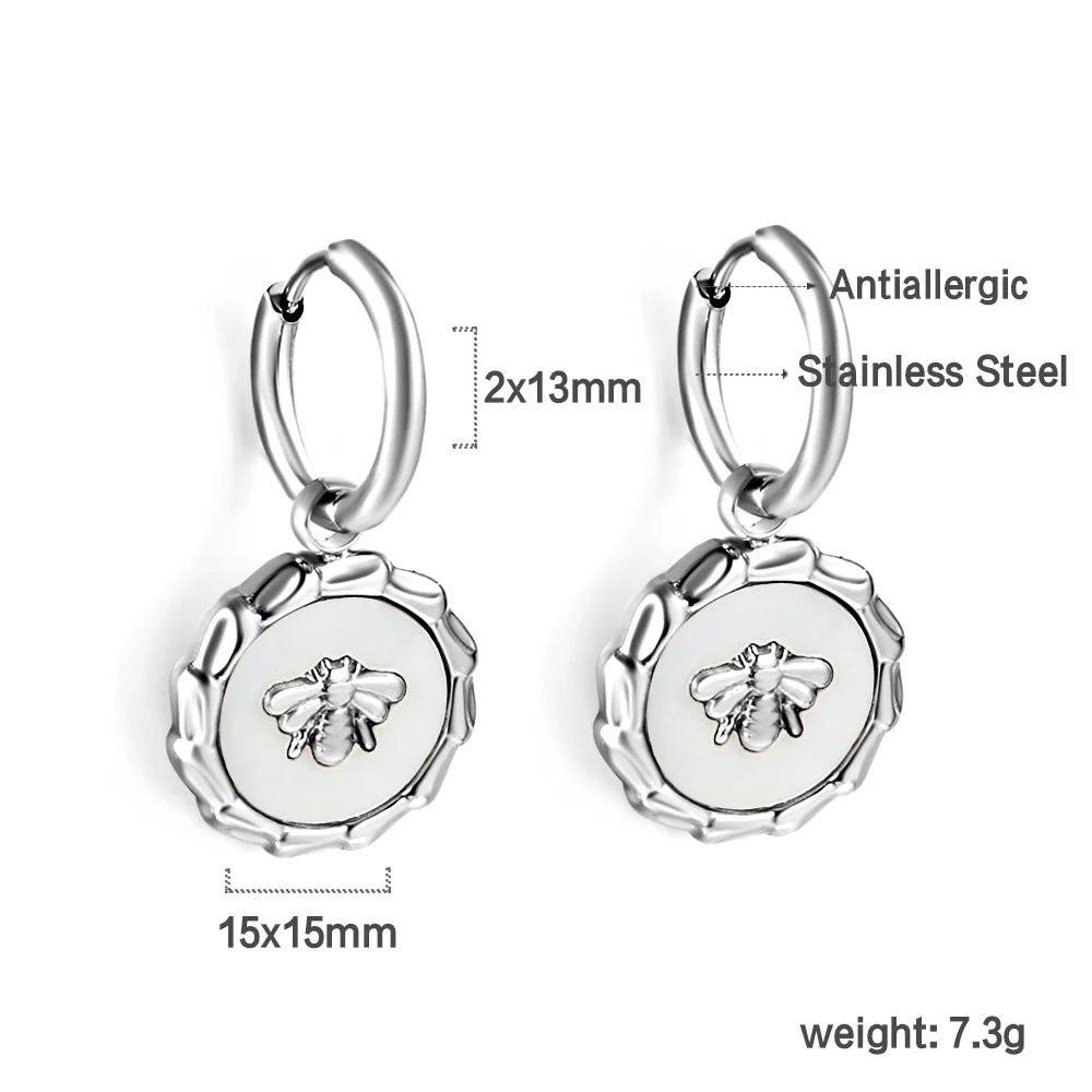 🍒Trendy jewellery stainless steel jewlry oil drip 18K gold plated hoop earrings butterfly shell bee heart earrings smart casual accessories