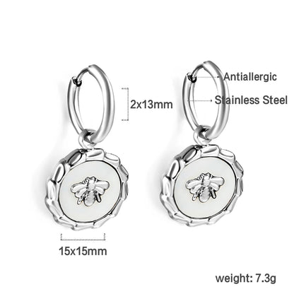 🍒Trendy jewellery stainless steel jewlry oil drip 18K gold plated hoop earrings butterfly shell bee heart earrings smart casual accessories