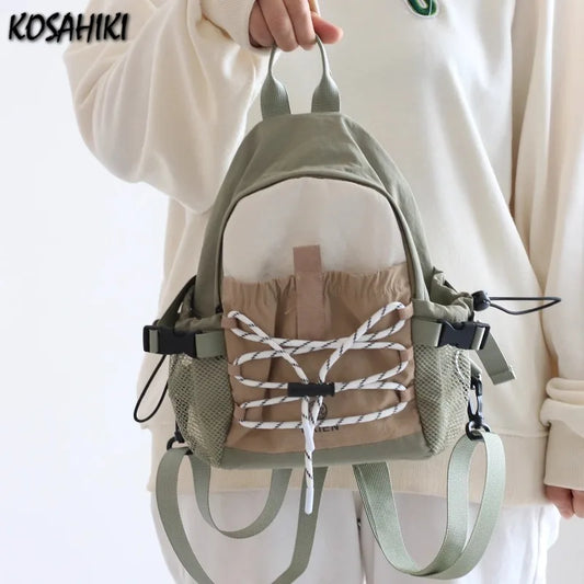 🍒Contrast colour backpack pleated pleated backpacks trendy outdoor casual travel bag for women Y2k asesthetic vintage carry bag Back Get Carried Away With Backpacks